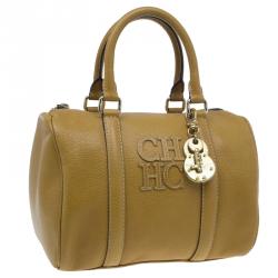 Pre Owned Carolina Herrera Camel Leahter Padlock Charm Boston Bag