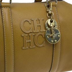Pre Owned Carolina Herrera Camel Leahter Padlock Charm Boston Bag