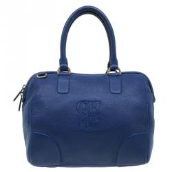 Pre Owned Carolina Herrera Blue Leather Boston Bag