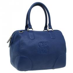 Pre Owned Carolina Herrera Blue Leather Boston Bag