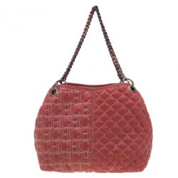 Pre Owned Carolina Herrera Red Quilted Leather Tote