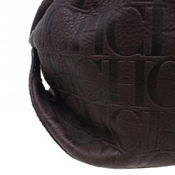 Pre Owned Carolina Herrera Brown Monogram Embossed Scarf Tote