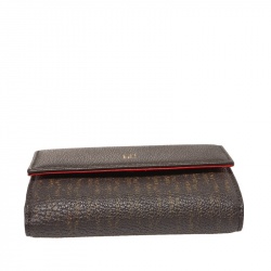 Pre Owned Carolina Herrera Brown Monogram Leather Tri Fold Compact Wallet