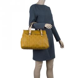 Pre Owned Carolina Herrera Tan Monogram Leather Satchel Bag