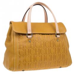 Pre Owned Carolina Herrera Tan Monogram Leather Satchel Bag