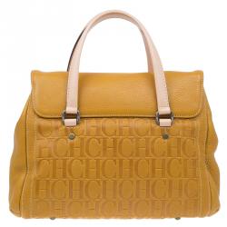 Pre Owned Carolina Herrera Tan Monogram Leather Satchel Bag