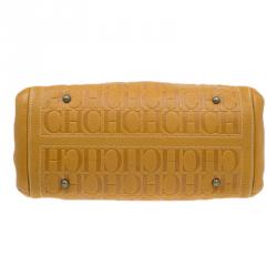 Pre Owned Carolina Herrera Tan Monogram Leather Satchel Bag