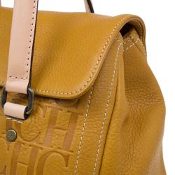 Pre Owned Carolina Herrera Tan Monogram Leather Satchel Bag