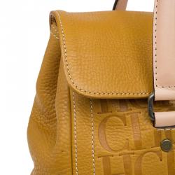 Pre Owned Carolina Herrera Tan Monogram Leather Satchel Bag