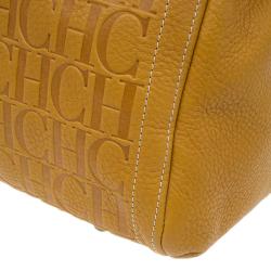 Pre Owned Carolina Herrera Tan Monogram Leather Satchel Bag