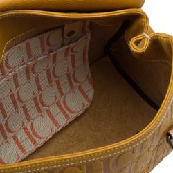 Pre Owned Carolina Herrera Tan Monogram Leather Satchel Bag