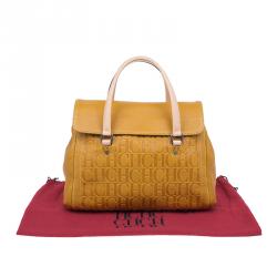 Pre Owned Carolina Herrera Tan Monogram Leather Satchel Bag
