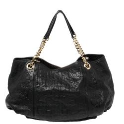 Pre Owned Carolina Herrera Black Monogram Embossed Leather Dahlia Hobo