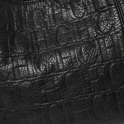 Pre Owned Carolina Herrera Black Monogram Embossed Leather Dahlia Hobo