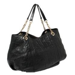 Pre Owned Carolina Herrera Black Monogram Embossed Leather Dahlia Hobo