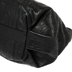 Pre Owned Carolina Herrera Black Monogram Embossed Leather Dahlia Hobo