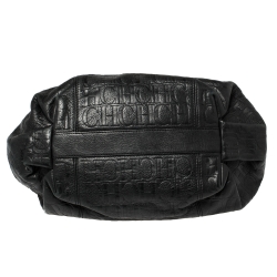 Pre Owned Carolina Herrera Black Monogram Embossed Leather Dahlia Hobo