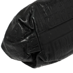 Pre Owned Carolina Herrera Black Monogram Embossed Leather Dahlia Hobo