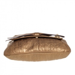Pre Owned Carolina Herrera Gold Monogram Leather Audrey Shoulder Bag