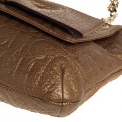 Pre Owned Carolina Herrera Gold Monogram Leather Audrey Shoulder Bag