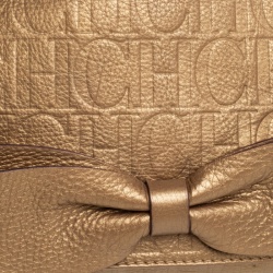 Pre Owned Carolina Herrera Gold Monogram Leather Audrey Shoulder Bag