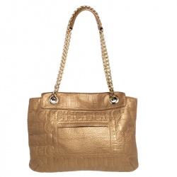 Pre Owned Carolina Herrera Gold Monogram Leather Audrey Shoulder Bag