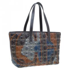 Pre Owned Carolina Herrera Multicolor Perforated Leather Tote Bag