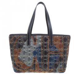 Pre Owned Carolina Herrera Multicolor Perforated Leather Tote Bag