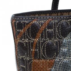 Pre Owned Carolina Herrera Multicolor Perforated Leather Tote Bag