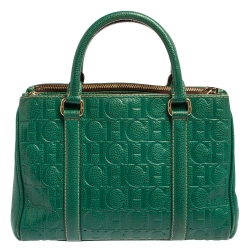 Pre Owned Carolina Herrera Green Embossed Leather Matteo Tote