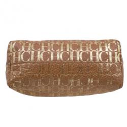 Pre Owned Carolina Herrera Brown Logo Leather Hobo