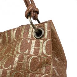 Pre Owned Carolina Herrera Brown Logo Leather Hobo