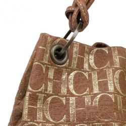 Pre Owned Carolina Herrera Brown Logo Leather Hobo