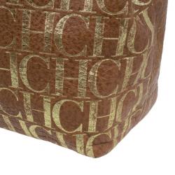 Pre Owned Carolina Herrera Brown Logo Leather Hobo