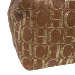 Pre Owned Carolina Herrera Brown Logo Leather Hobo
