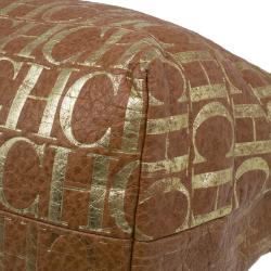 Pre Owned Carolina Herrera Brown Logo Leather Hobo