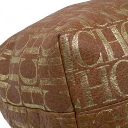 Pre Owned Carolina Herrera Brown Logo Leather Hobo