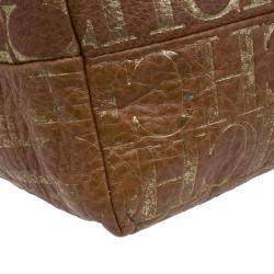 Pre Owned Carolina Herrera Brown Logo Leather Hobo