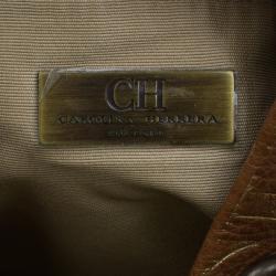 Pre Owned Carolina Herrera Brown Logo Leather Hobo