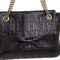 Pre Owned Carolina Herrera Dark Brown Monogram Leather Audrey Shoulder Bag