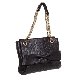 Pre Owned Carolina Herrera Dark Brown Monogram Leather Audrey Shoulder Bag