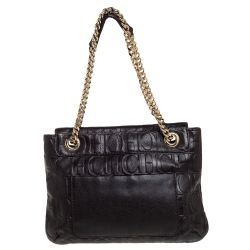 Pre Owned Carolina Herrera Dark Brown Monogram Leather Audrey Shoulder Bag