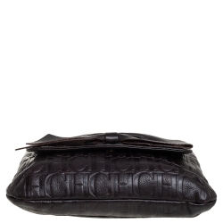 Pre Owned Carolina Herrera Dark Brown Monogram Leather Audrey Shoulder Bag