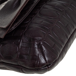 Pre Owned Carolina Herrera Dark Brown Monogram Leather Audrey Shoulder Bag