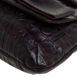 Pre Owned Carolina Herrera Dark Brown Monogram Leather Audrey Shoulder Bag