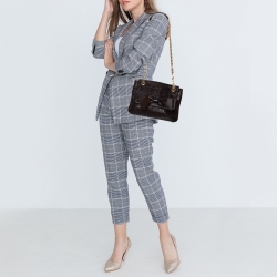 Pre Owned Carolina Herrera Dark Brown Monogram Leather Audrey Shoulder Bag