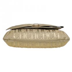 Pre Owned Carolina Herrera Gold Monogram Leather Audrey Shoulder Bag