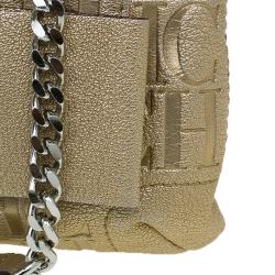 Pre Owned Carolina Herrera Gold Monogram Leather Audrey Shoulder Bag