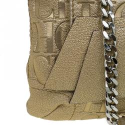 Pre Owned Carolina Herrera Gold Monogram Leather Audrey Shoulder Bag