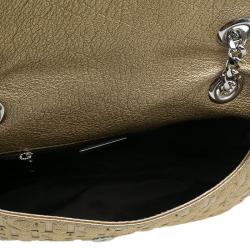 Pre Owned Carolina Herrera Gold Monogram Leather Audrey Shoulder Bag